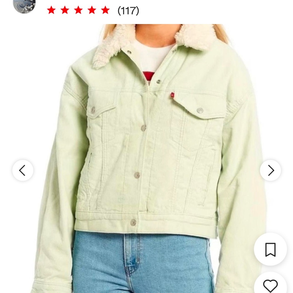 Women's Light Green Denim Jacket with Sherpa Collar